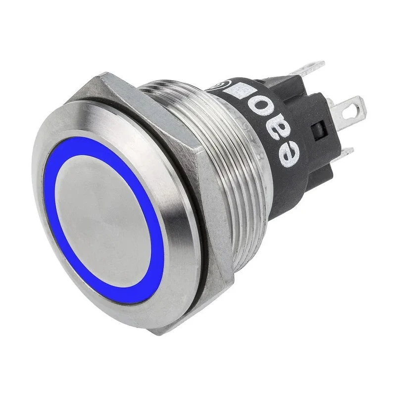 EAO Illuminated Momentary Push Button Switch Panel Mount 22.3 mm Cutout SPDT Blue LED IP65 IP67 240V AC/DC 82-6151.1124