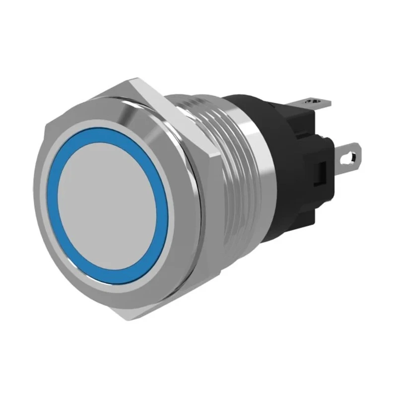EAO Illuminated Momentary Push Button Switch Panel Mount 22.3 mm Cutout SPDT Blue LED IP65 IP67 240V AC/DC 82-6151.1124