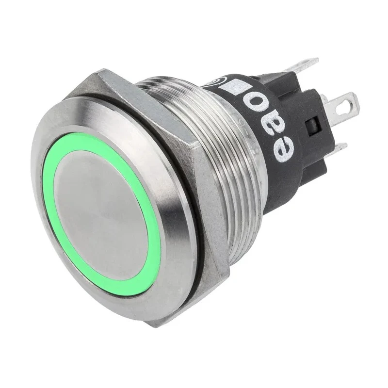 EAO Illuminated Momentary Push Button Switch Panel Mount 22.3 mm Cutout SPDT Green LED IP65 IP67 240V DC 82-6151.1134