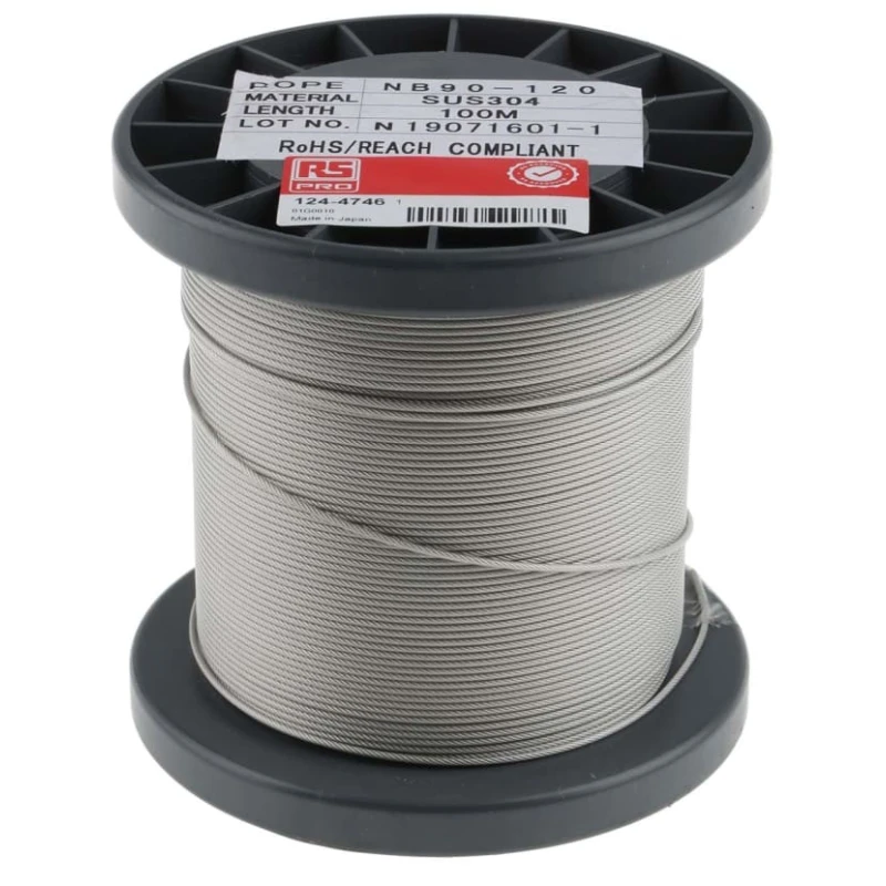 RS PRO Stainless Steel Wire Rope 100 m, Safe Working Load 14kg, Nylon Covered, Model 124-4746