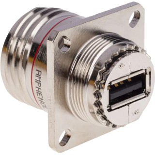 Amphenol Socapex USB Connector Straight Panel Female 1 Port USB Type A IP68 5V 5A USBFTV21N