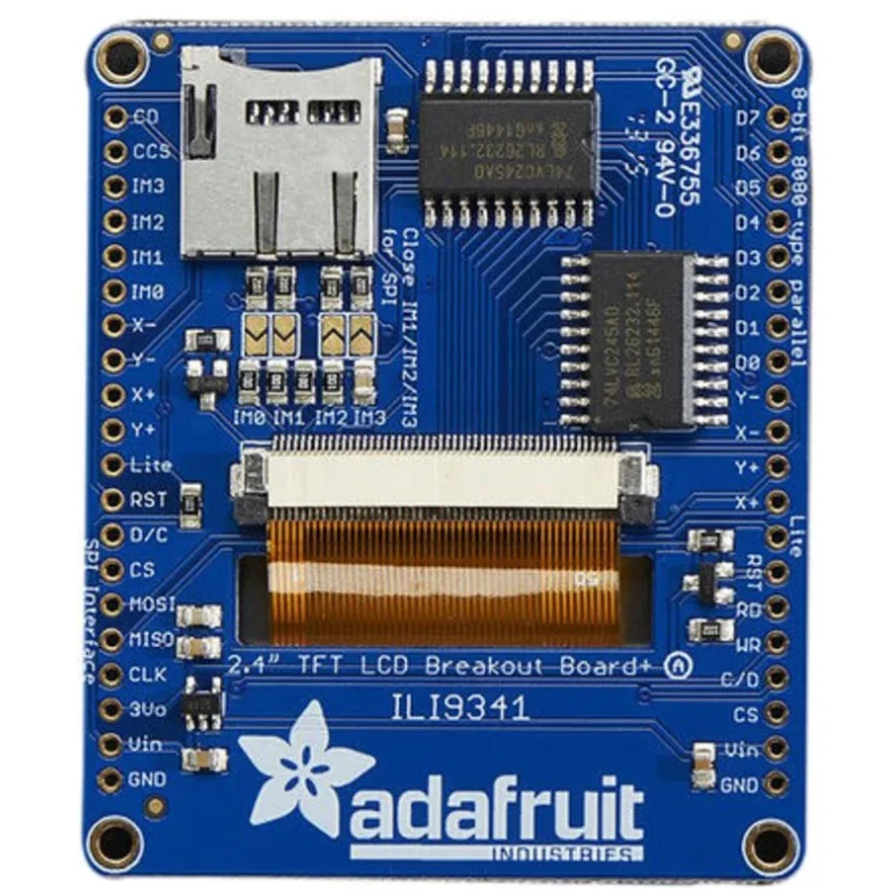 ADAFRUIT INDUSTRIES 2.4 in TFT LCD Resistive Touch Screen Display Module with ILI9341 Controller and MicroSD Socket 2478