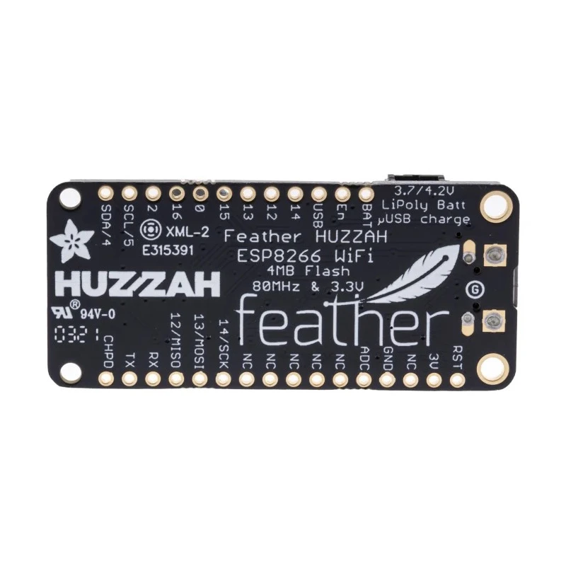 ADAFRUIT INDUSTRIES Feather HUZZAH WiFi Development Board 3.3V 80MHz ESP8266 Microcontroller 2821