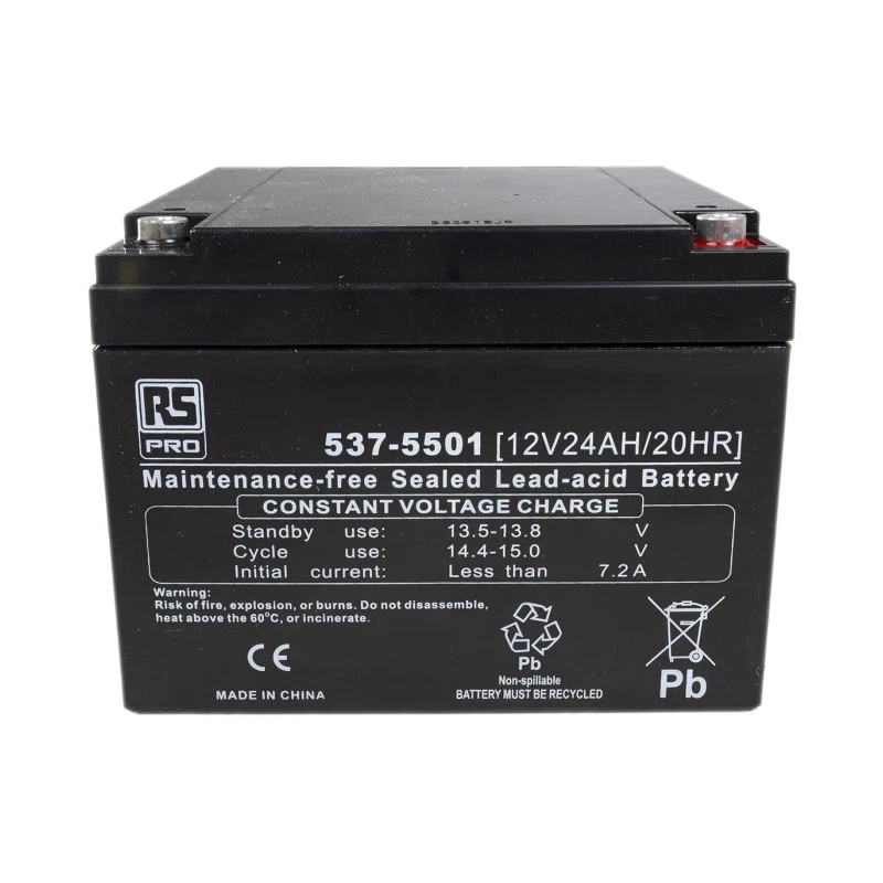 RS PRO 12 V Sealed Lead Acid Battery, 24 Ah Capacity, AGM Construction, T12 Terminal, 125mm x 166mm, 7.2kg Weight 537-5501