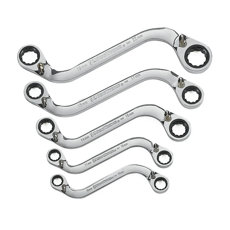 RS PRO Ratchet Spanner Set 5-Piece 10 x 12 To 19 x 22 mm Chrome Vanadium Steel 537-5911