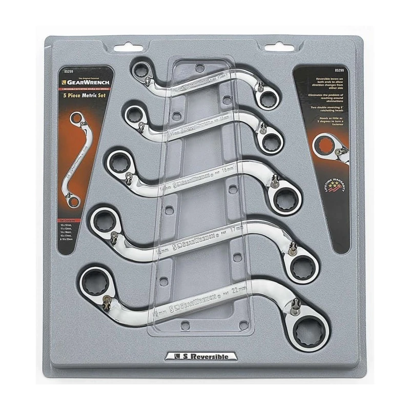 RS PRO Ratchet Spanner Set 5-Piece 10 x 12 To 19 x 22 mm Chrome Vanadium Steel 537-5911