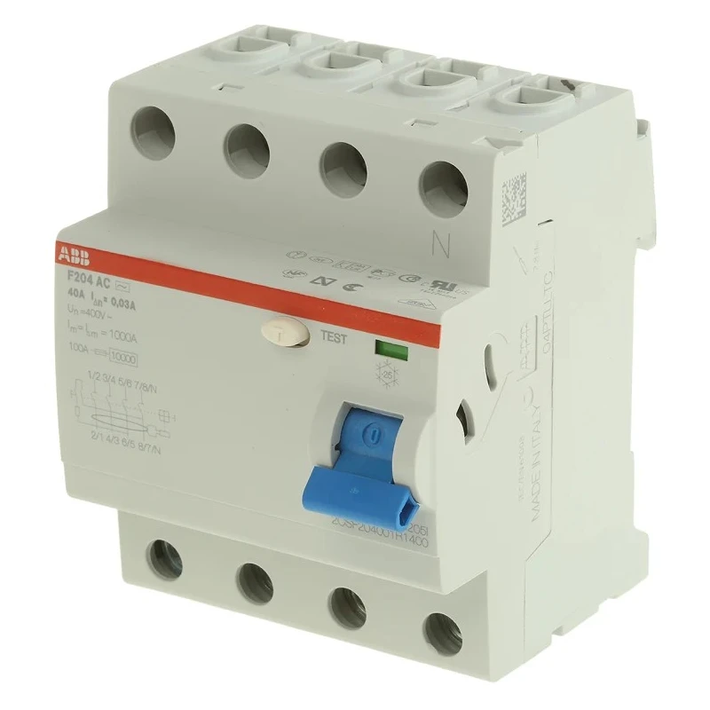 ABB F200 Series Residual Current Circuit Breaker 63A 4-Pole 300mA Type AC 400V AC 2CSF204001R3630 F204 AC-63/0,3