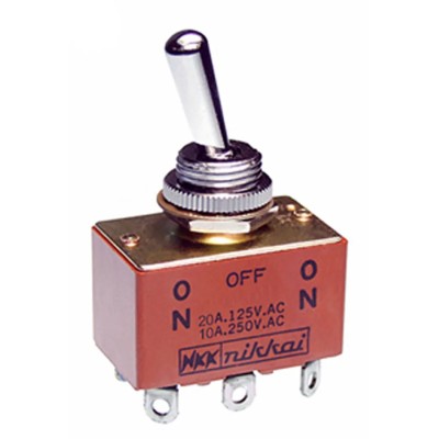 NKK Switches Panel Mount Toggle Switch On-Off-On DPDT 20A 30V DC 125V AC Chrome Plated Brass S7A
