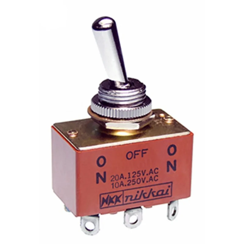 NKK Switches Panel Mount Toggle Switch On-Off-On DPDT 20A 30V DC 125V AC Chrome Plated Brass S7A