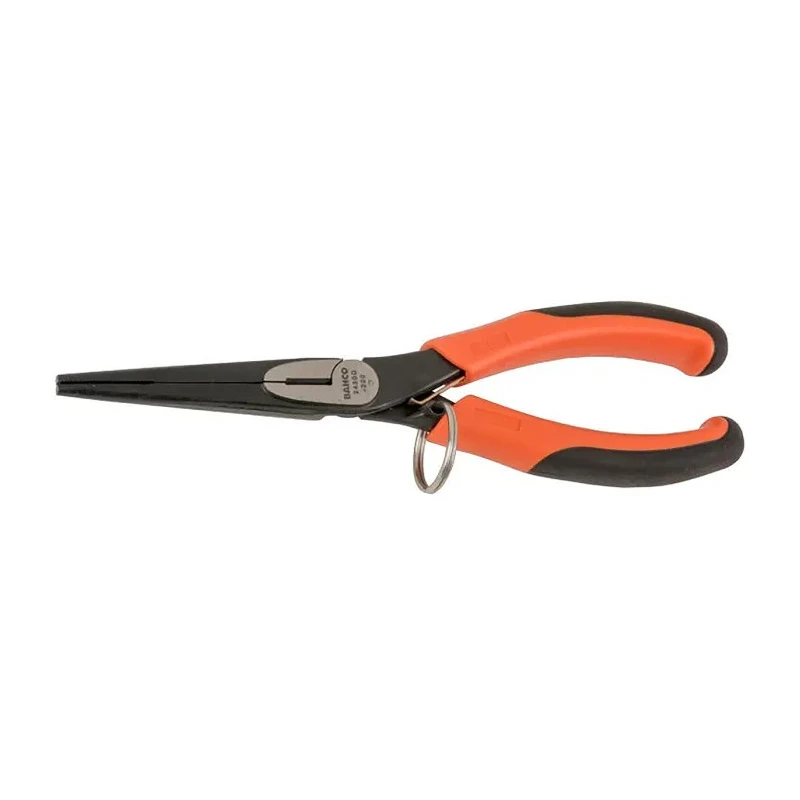 Bahco Long Nose Plier, Snipe Nose, Steel, 200mm Overall Length, 72mm Jaw Length, 4mm Jaw Width, 45° Nose Angle TAH2430G-200