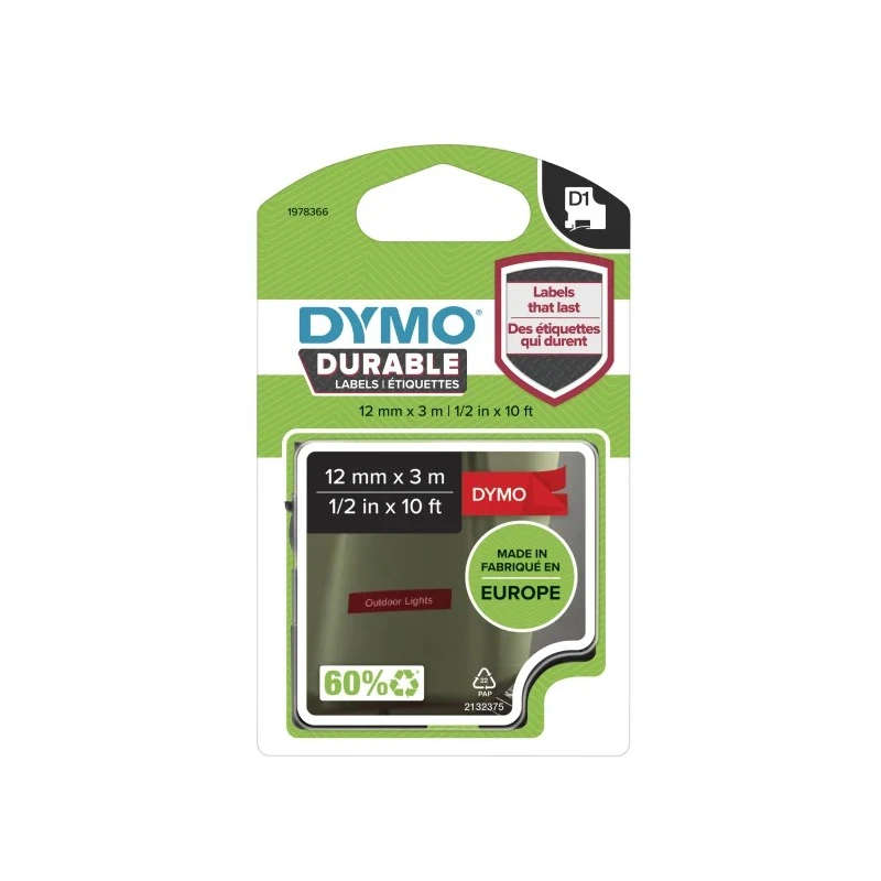 Dymo White on Red Label Printer Tape 12 mm Width 3 m Length 7 m Label Length 1978366