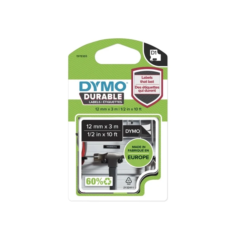 Dymo White on Black Label Printer Tape 12 mm Width 3 m Tape Length 7 m Label Length 1978365