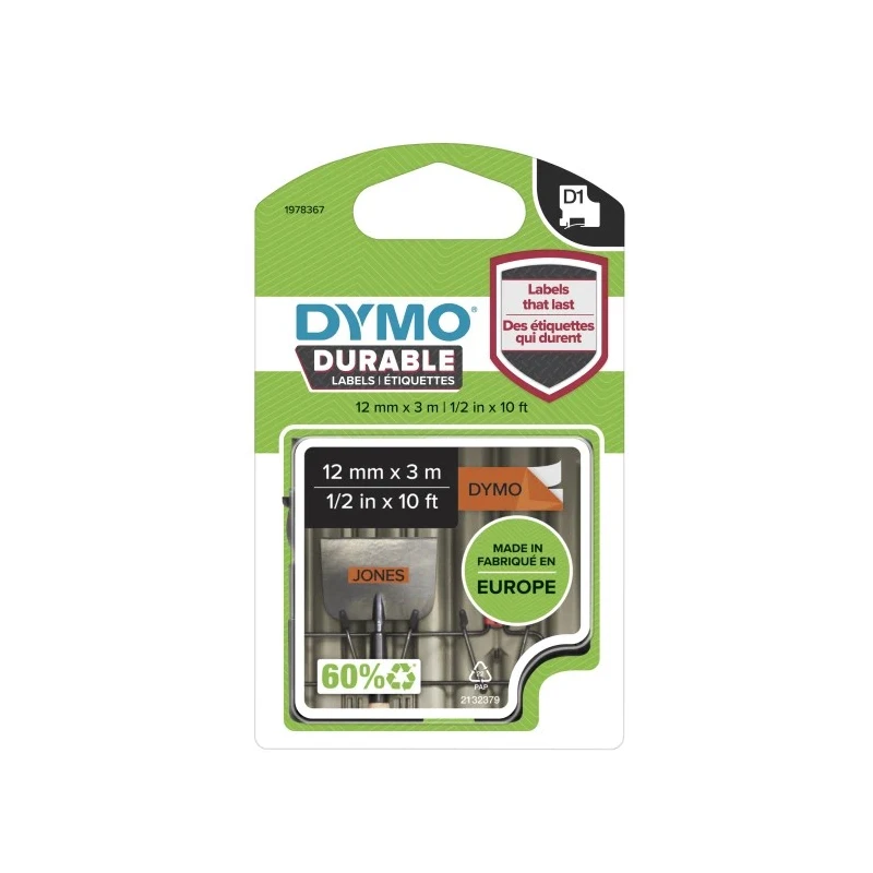 Dymo Black on Orange Label Printer Tape 12 mm Width 3 m Length 1978367