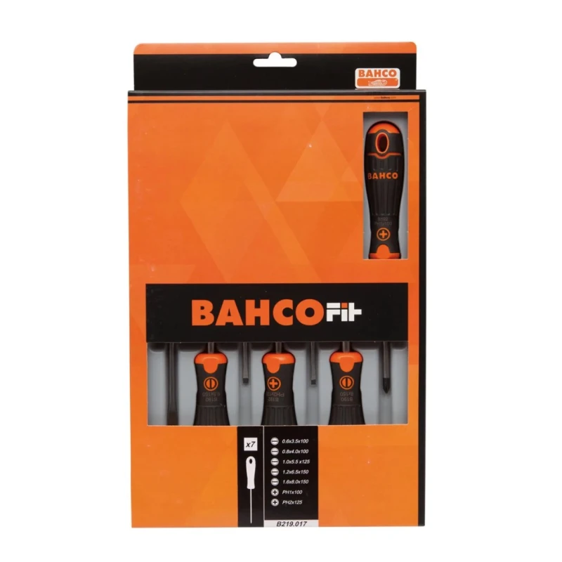 Bahco Phillips and Slotted Standard Screwdriver Set with Two-Component Handle, 7-Piece B219.017