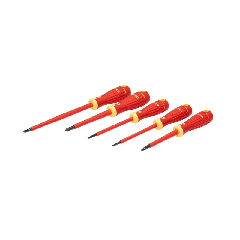 Bahco Pozidriv and Slotted Insulated Screwdriver Set, 5-Piece, IEC 60900 VDE Approved, Spain B220.015