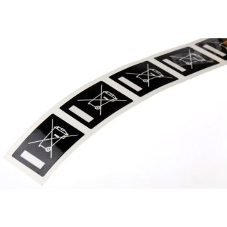Brady Pre-Printed Adhesive Label, Fixing Type Adhesive, White Text on Black Background, Size 15mm x 20mm, Quantity 805534
