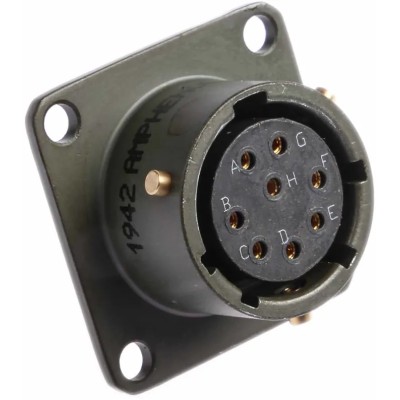 Amphenol Limited Brass Straight 8 Way Box Mount MIL Spec Circular Connector Female Olive Zinc Cobalt Shell 62GB-12E12-08SN