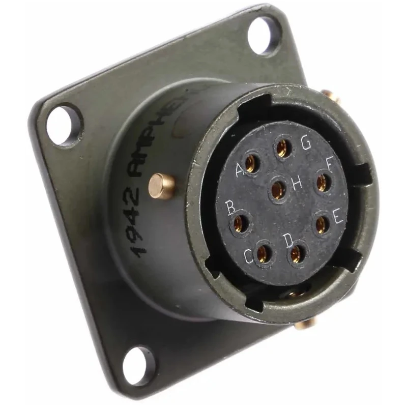 Amphenol Limited Brass Straight 8 Way Box Mount MIL Spec Circular Connector Female Olive Zinc Cobalt Shell 62GB-12E12-08SN