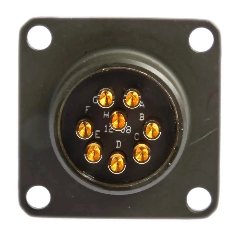 Amphenol Limited Brass Straight 8 Way Box Mount MIL Spec Circular Connector Female Olive Zinc Cobalt Shell 62GB-12E12-08SN