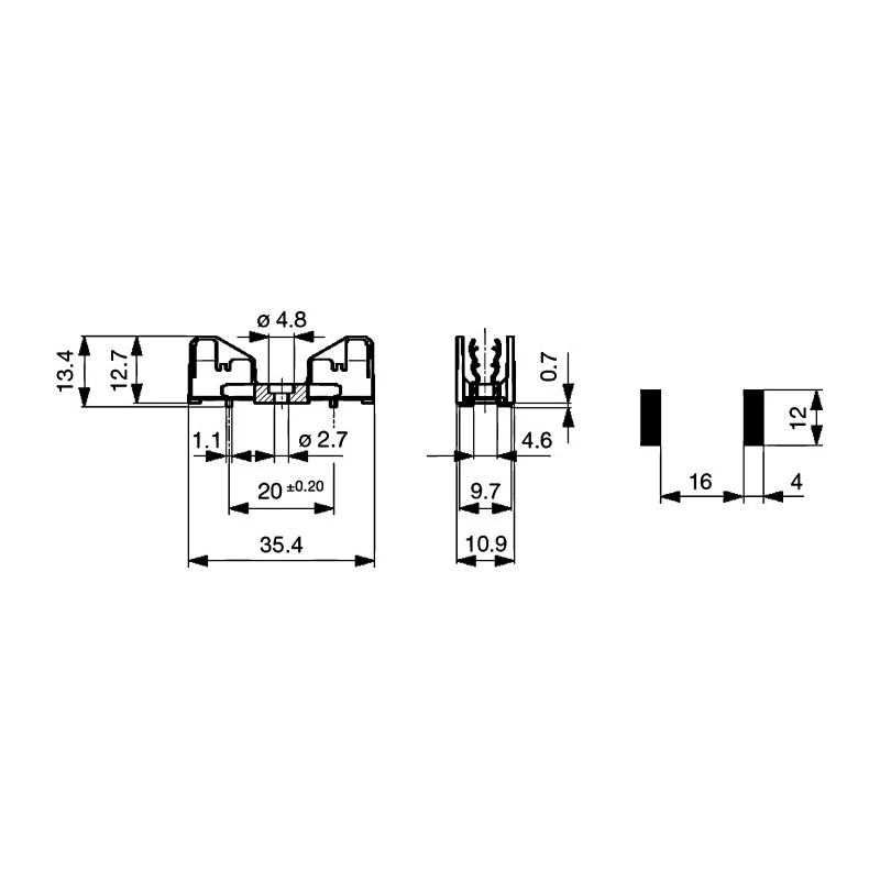 Schurter OGD Series Thermoplastic PCB Mount Fuse Holder Cover 6.3 x 32 mm 37.8mm Length 14.7mm Height 0853.0917