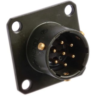 Amphenol Limited Brass Straight 7 Way Box Mount MIL Spec Circular Connector Female Olive 7.5A 500V/700V ac 62GB-12E10-07PN