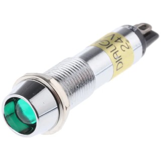Dialight LED Green Indicator 609 Series 9 mm Mount Hole Size, Solder Tab Termination, 24V DC 609-2212-140F