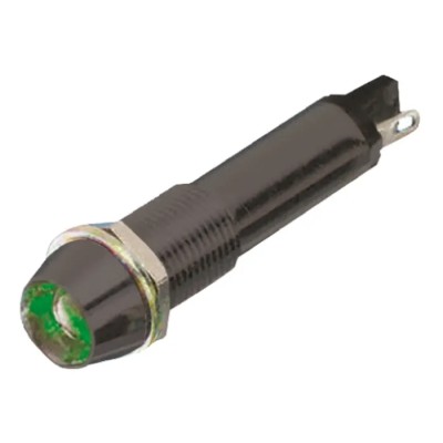Dialight Green Panel Mount Indicator, 24V dc, 15mA, Solder Tab Termination, Recessed Bezel, Model 609-2222-140F