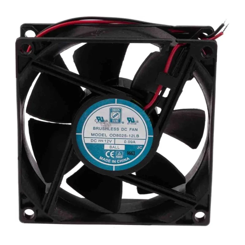 RS PRO High-Performance Brushless Ball Bearing Axial Fan 80 mm x 80 mm x 25 mm 12V DC 960 mW 2100 RPM Model 541-5031