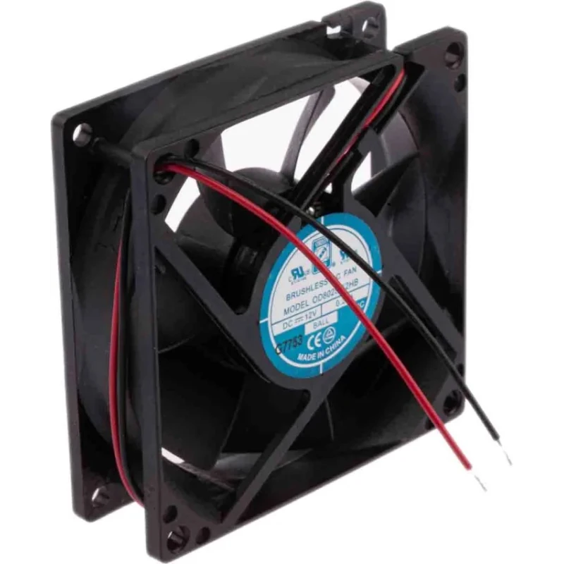 RS PRO Axial Fan 12V DC Brushless Ball Bearing 68 m³/h Air Flow 1.8 W Power 3100 RPM 80 mm Square Frame 541-5053