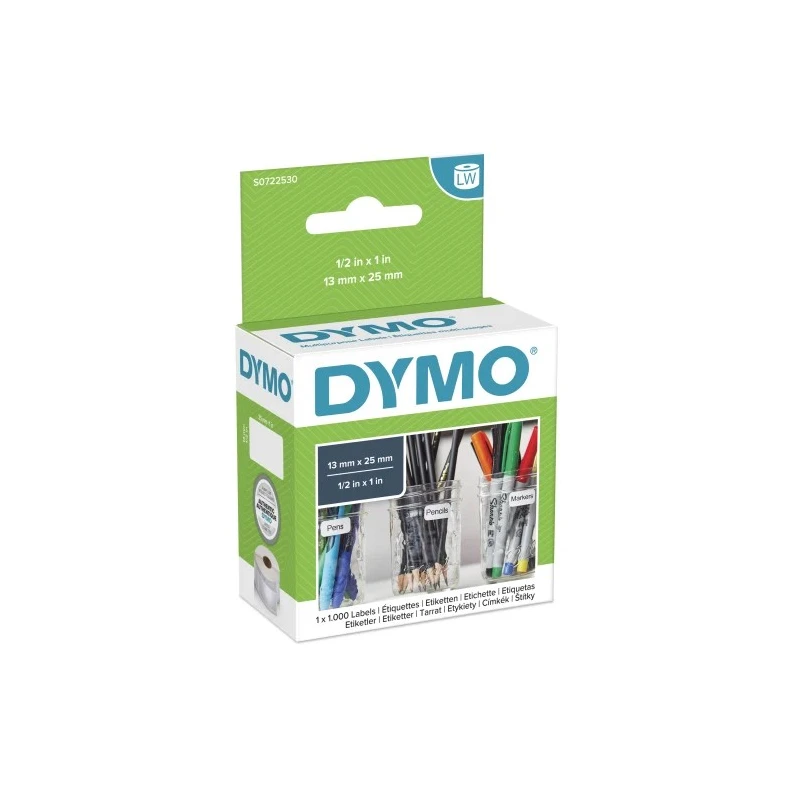 Dymo White Black Print Label Roll 25 mm Width 1000 Per Roll S0722530