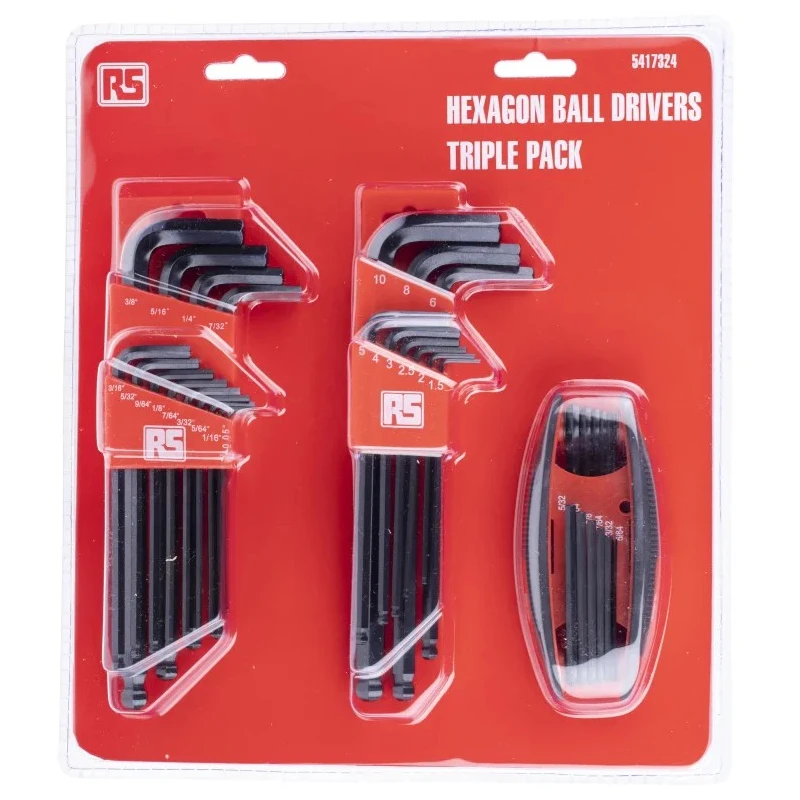 RS PRO 33 Piece L Imperial, Metric Hex Key Set Hex Size 1.5 to 10 mm Alloy Steel 541-7324