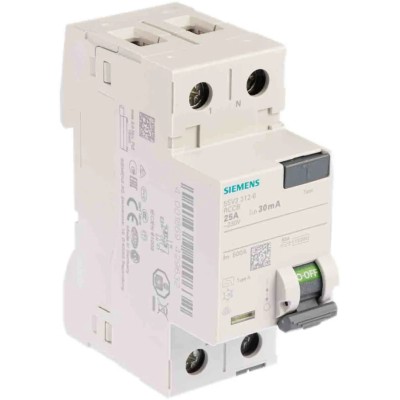 Siemens 5SV3 Series Residual Current Circuit Breaker RCCB, 25A, 2-Pole, 30 mA Trip Sensitivity, Type A, 0.8 kA 5SV3312-6
