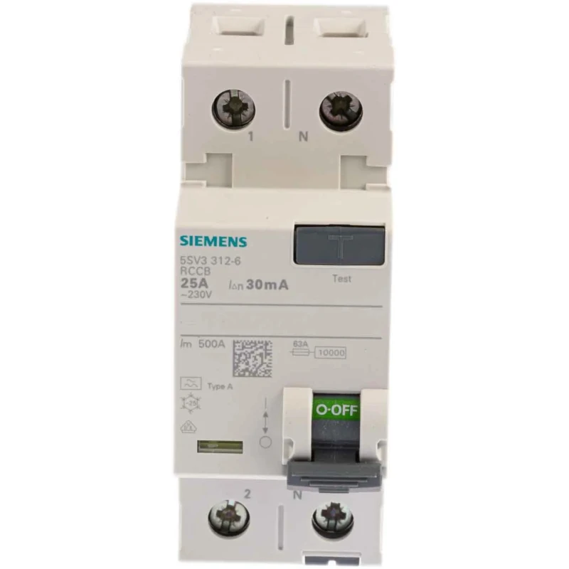 Siemens 5SV3 Series Residual Current Circuit Breaker RCCB, 25A, 2-Pole, 30 mA Trip Sensitivity, Type A, 0.8 kA 5SV3312-6