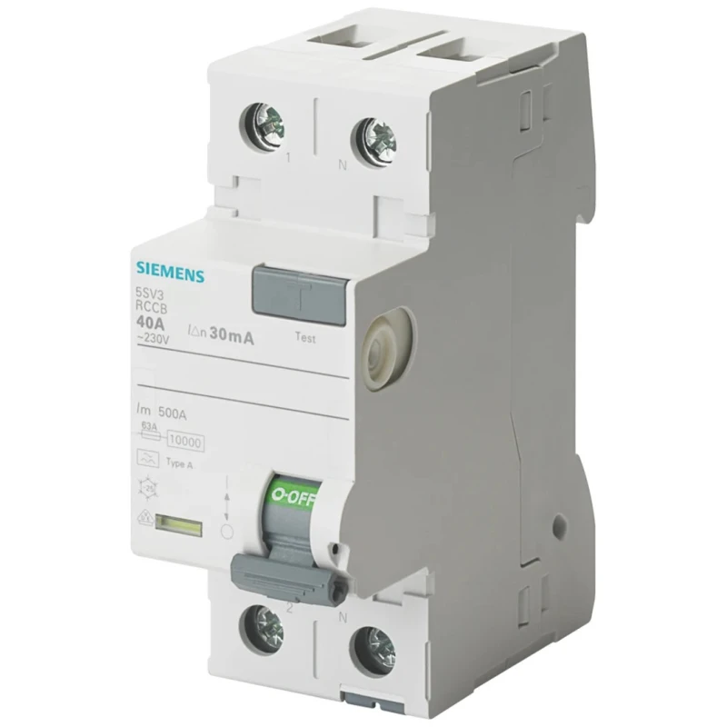 Siemens 5SV3 Series Residual Current Circuit Breaker RCCB, 25A, 2-Pole, 30 mA Trip Sensitivity, Type A, 0.8 kA 5SV3312-6