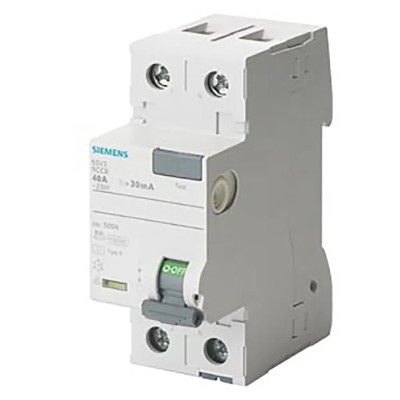 Siemens Series 5SV3 Residual Current Circuit Breaker 40A 2-Pole 30 mA Type A 0.8 kA 230V ac 5SV3314-6KK12