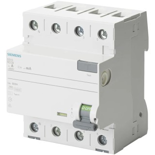 Siemens Residual Current Circuit Breaker 40A 4-Pole 30 mA Type A 0.8 kA 400V AC 5SV3344-6KL