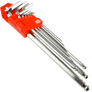RS PRO 9 Piece L Metric Hex Key Set with Hex Ball End Sizes 1.5 to 10 mm, Chrome Finished S2 Steel 542-3515