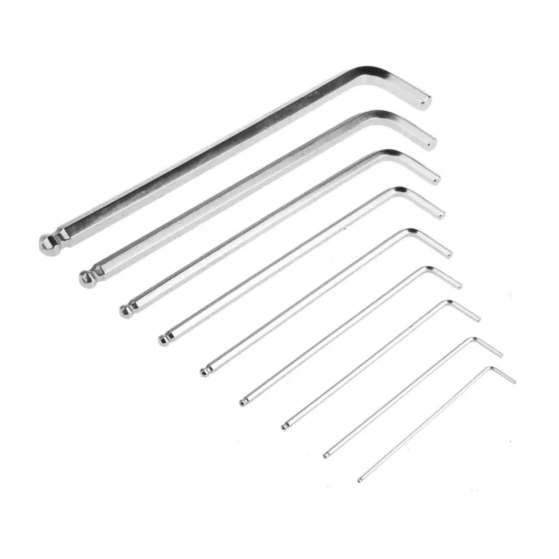 RS PRO 9 Piece L Metric Hex Key Set with Hex Ball End Sizes 1.5 to 10 mm, Chrome Finished S2 Steel 542-3515