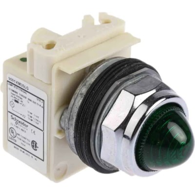 Schneider Electric Flush Green LED Pilot Light Harmony 9001K, 30 mm Cutout, 24V AC/DC, IP66, Round 9001KP35LGG9