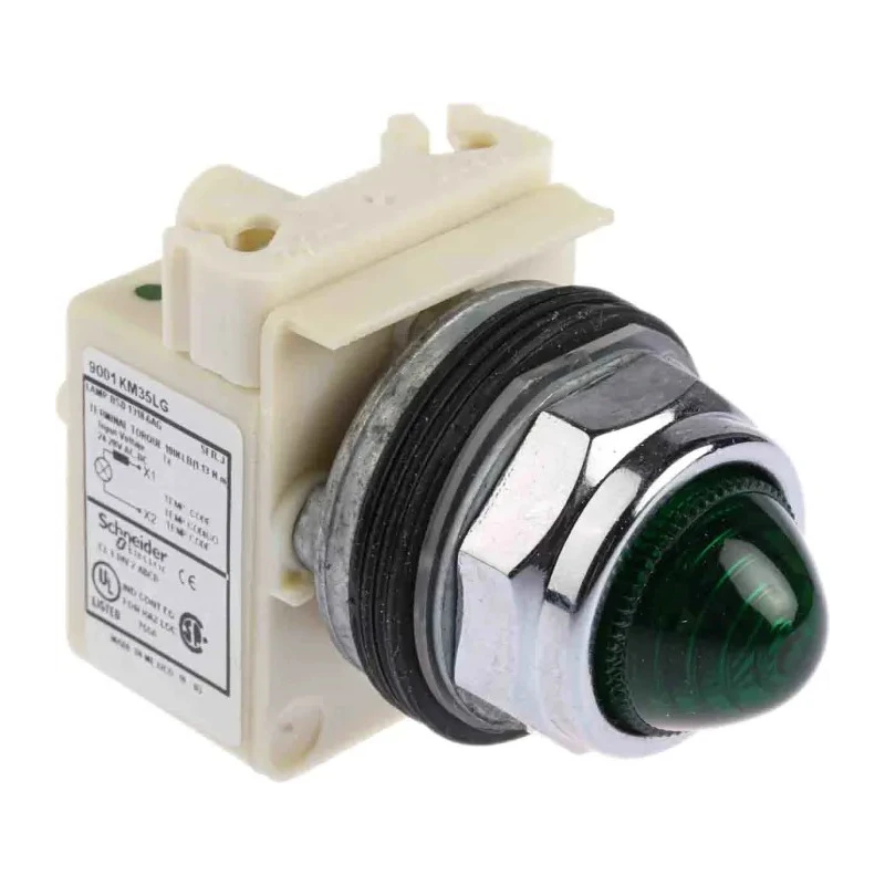 Schneider Electric Flush Green LED Pilot Light Harmony 9001K, 30 mm Cutout, 24V AC/DC, IP66, Round 9001KP35LGG9