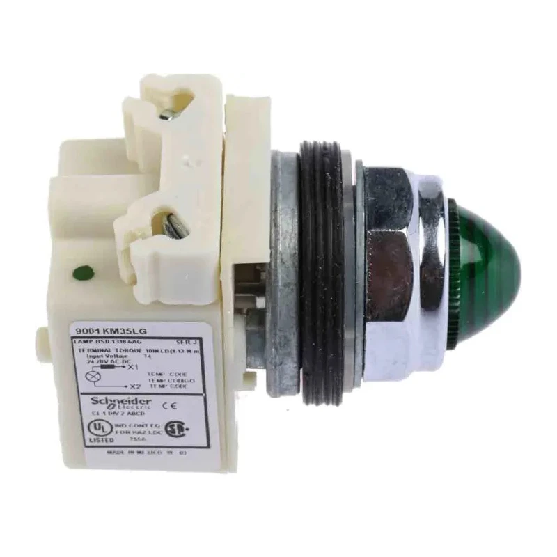 Schneider Electric Flush Green LED Pilot Light Harmony 9001K, 30 mm Cutout, 24V AC/DC, IP66, Round 9001KP35LGG9