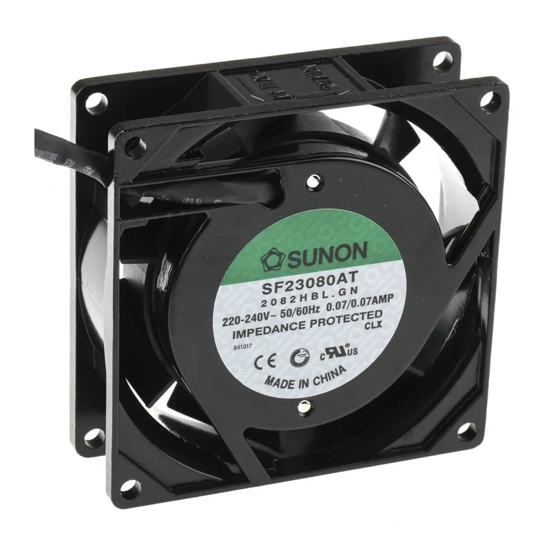 Sunon SF Series Ball Bearing AC Axial Fan 230V ac, 13.5W, 31 m³/h Air Flow, 80mm Frame, 2900 rpm 2082HBL.GN