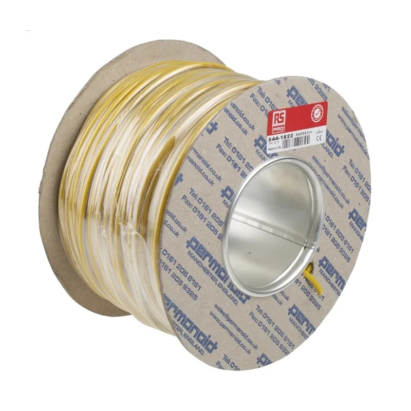 RS PRO 2491X Series Yellow 2.5 mm² Hook Up Wire, 13 AWG, 50x0.25 mm strands, 100 m, Polyvinyl Chloride 544-1822