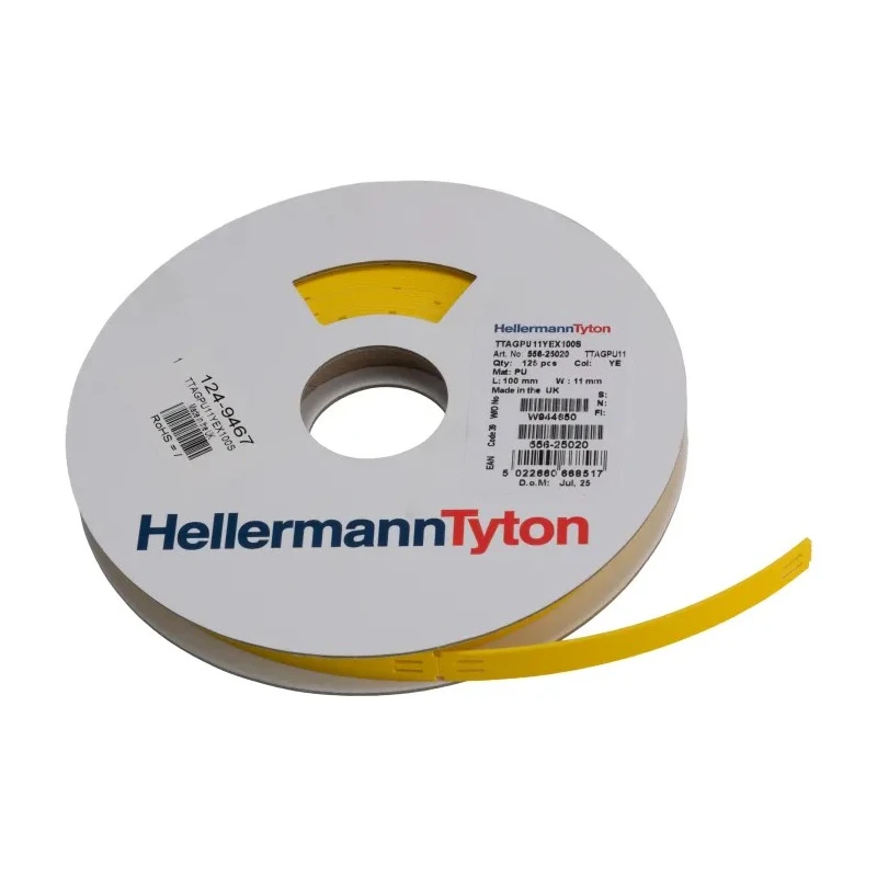 HellermannTyton TIPTAG Series Polyurethane (PUR) Yellow Black Print Cable Labels 100 mm 556-25020 TTAGPU11X100YE-PUR-YE