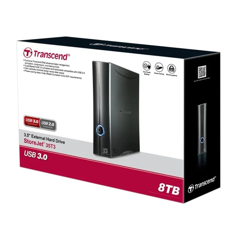 Transcend StoreJet 3.5 in 8 TB External Hard Drive USB 3.0 256 bit AES Encryption TS8TSJ35T3