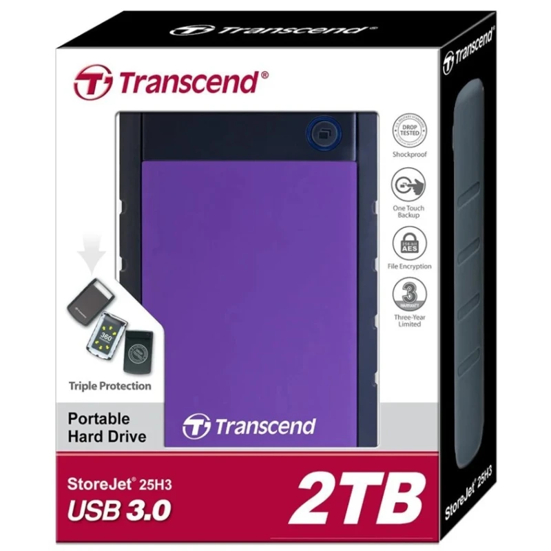 Transcend External Portable Hard Drive 2.5 inch 2 TB USB 3.0 Shock Protection TS2TSJ25H3P