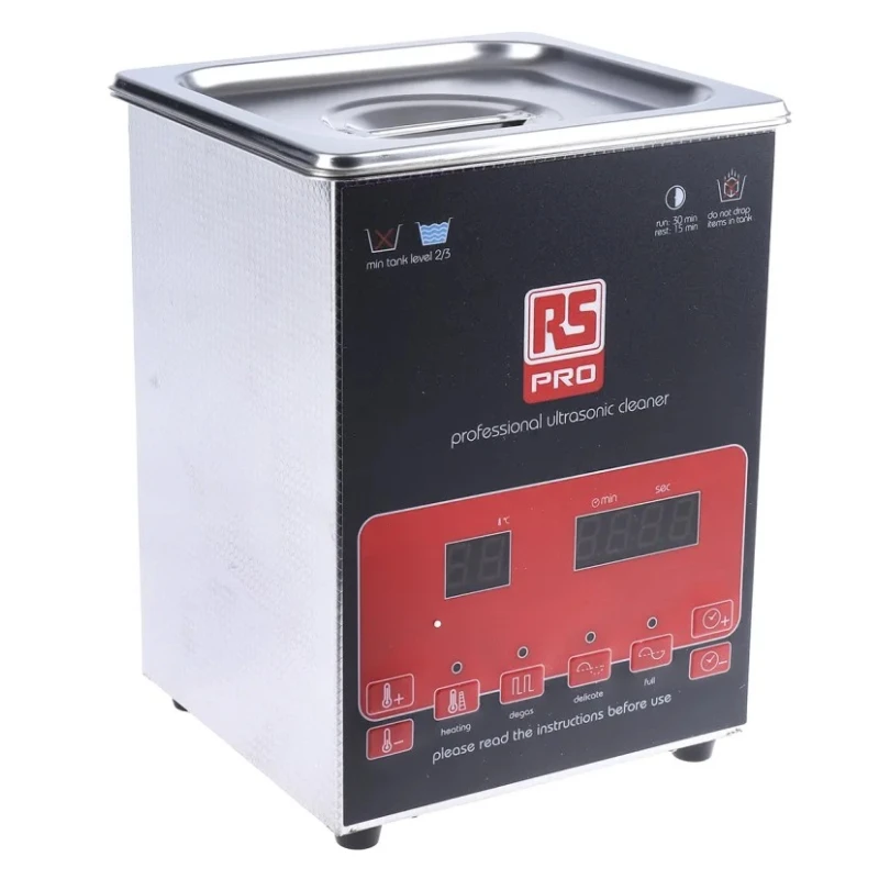 RS PRO High-Performance Ultrasonic Cleaner 2L Stainless Steel Tank 100W 40 KHz Frequency 124-9721