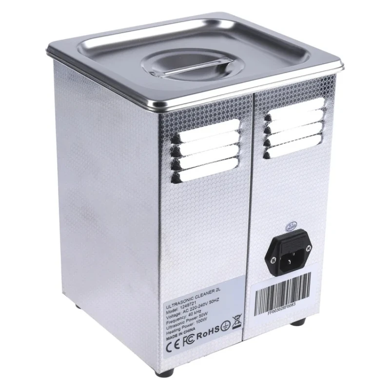 RS PRO High-Performance Ultrasonic Cleaner 2L Stainless Steel Tank 100W 40 KHz Frequency 124-9721