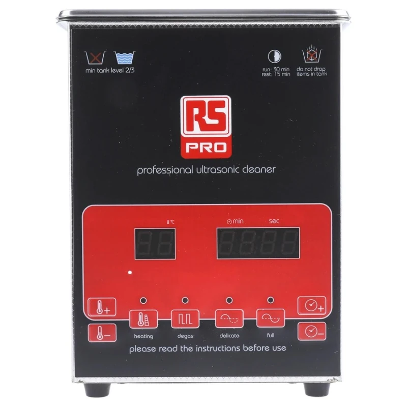 RS PRO High-Performance Ultrasonic Cleaner 2L Stainless Steel Tank 100W 40 KHz Frequency 124-9721