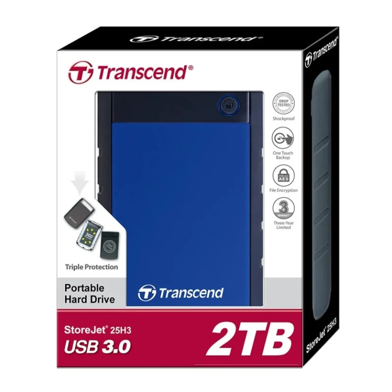 Transcend Portable 2.5 in 2 TB External Hard Drive USB 3.0 TS2TSJ25H3B